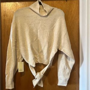 Aritzia wool blend mock neck sweater with tie-front or back